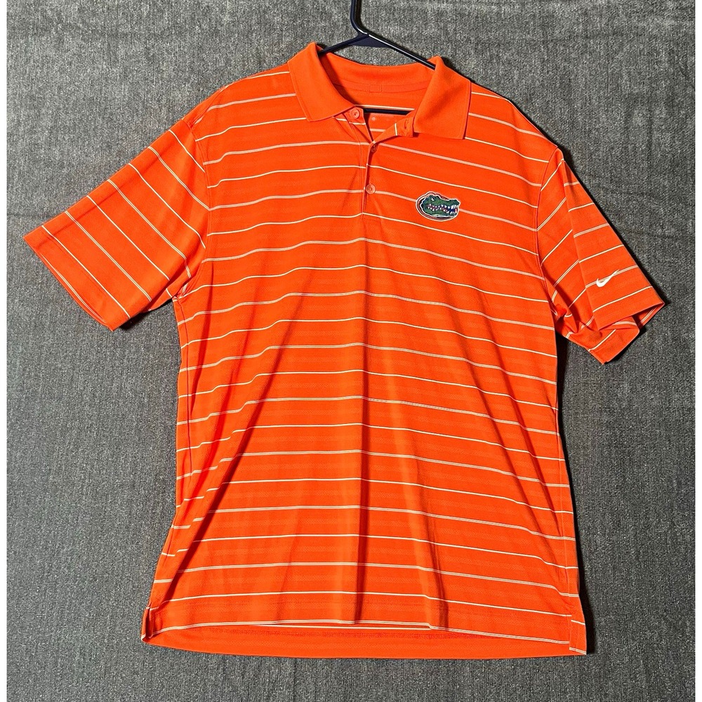 Nike Golf Dri-FIT Men's Florida Gators Striped Polo Orange/White Short Sleeve L